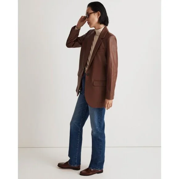 Madewell The Larsen Blazer in Clifftop Brown Leather NEW